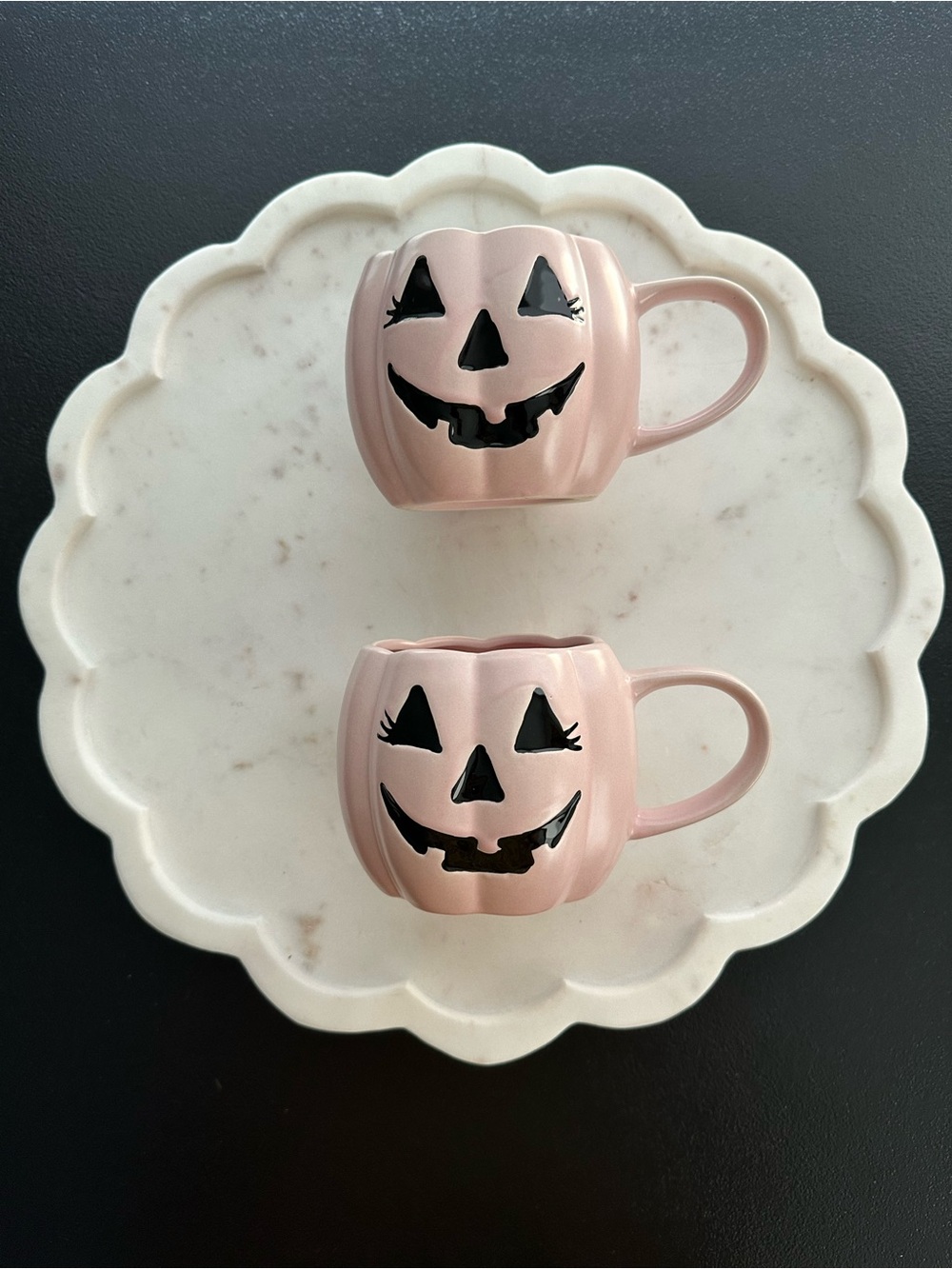 Pink & Black Pumpkin Jack-O'-Lantern Ceramic Mugs ~  Set of 2